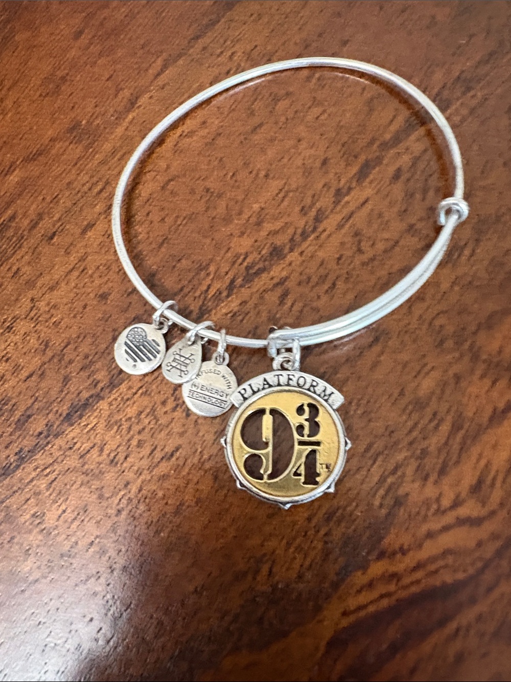 Preloved Alex and Ani Silver Bangle with Gold Platform 9 3/4 Charm